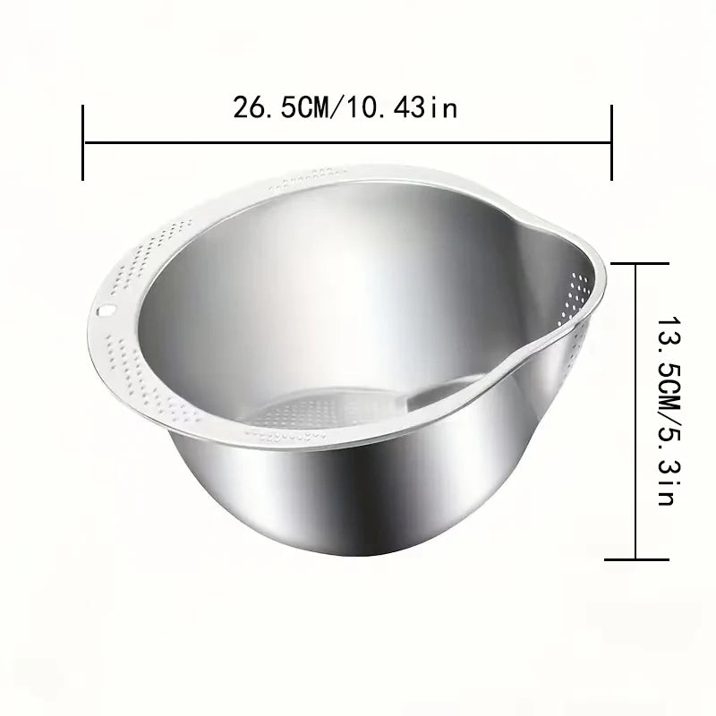 Stainless Steel Rice Washing Bowl - Dual-Purpose Strainer Colander