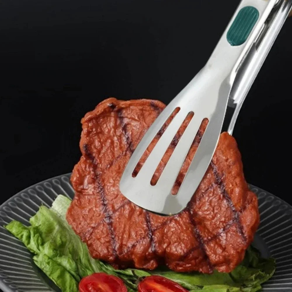 Stainless Steel Food Tongs - Non-Slip BBQ and Kitchen Clamp