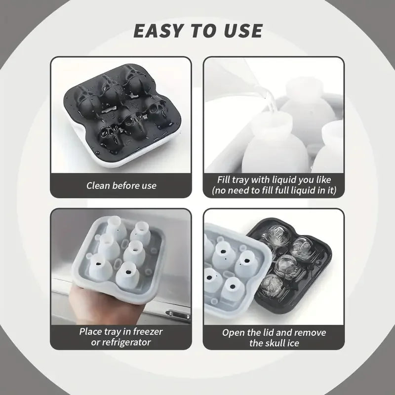 Halloween Skull Ice Cube Mold - 3D Silicone Tray for Parties