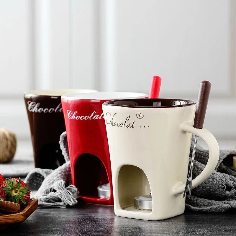 European Chocolate Fondue Cup - 130ml Ceramic with Fork