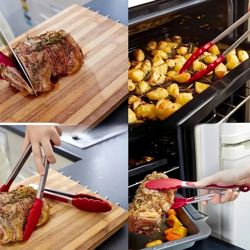 Anti-Slip Cooking Tongs - Stainless Steel Food Clip