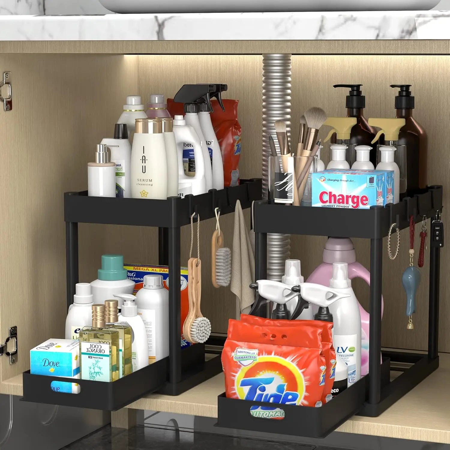 Double-Tier Sink Storage Rack - Multi-Purpose Organizer Basket