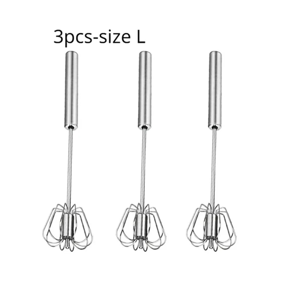 Semi-Automatic Egg Beater - Self-Turning Stainless Steel Whisk