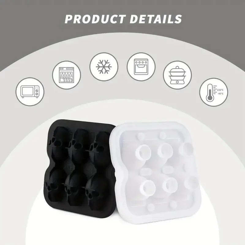 Halloween Skull Ice Cube Mold - 3D Silicone Tray for Parties