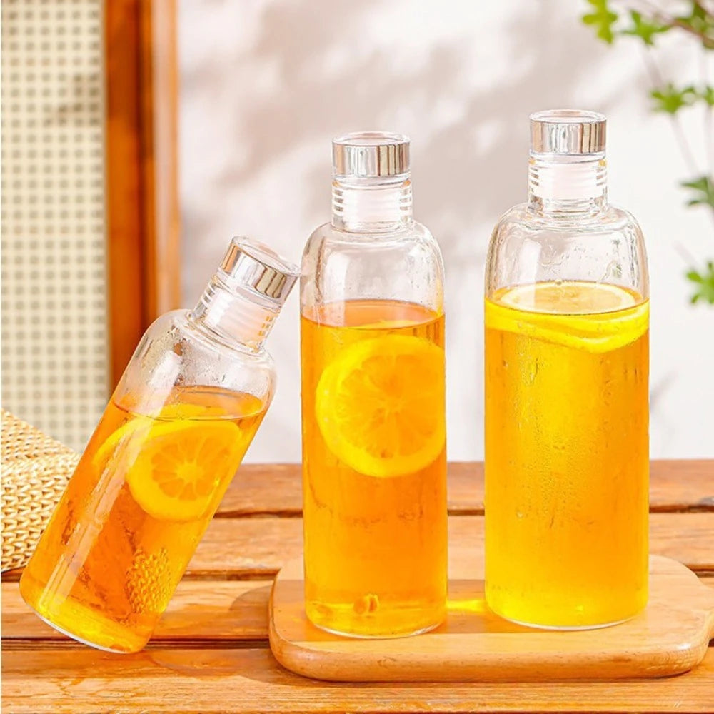 Glass Water Bottle with Leak-Proof Lid, Reusable Eco-Friendly Drinking Bottle Travel Mug for Drinks and Sauces