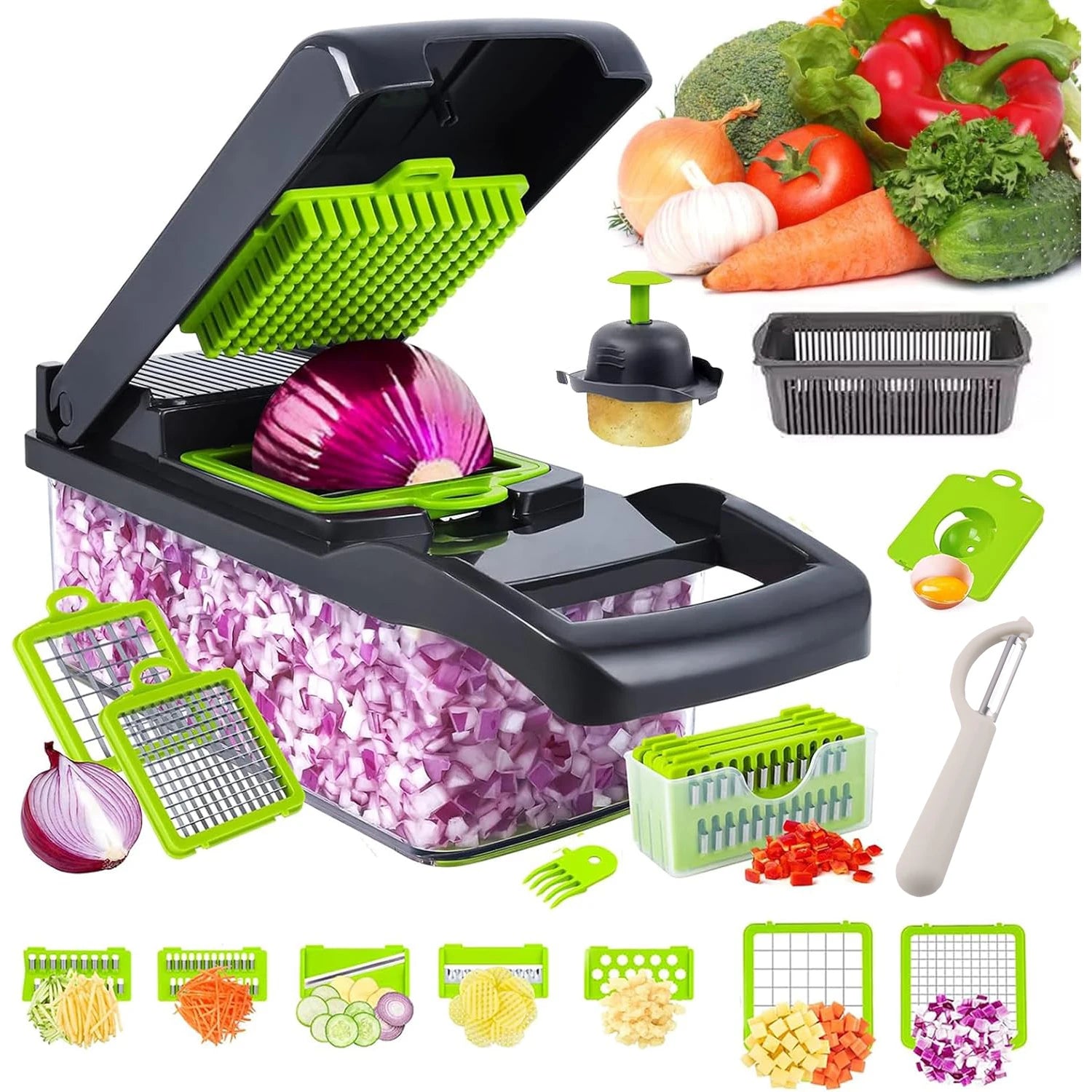 16-in-1 Vegetable Chopper - Multi-Function Food Slicer and Dicer
