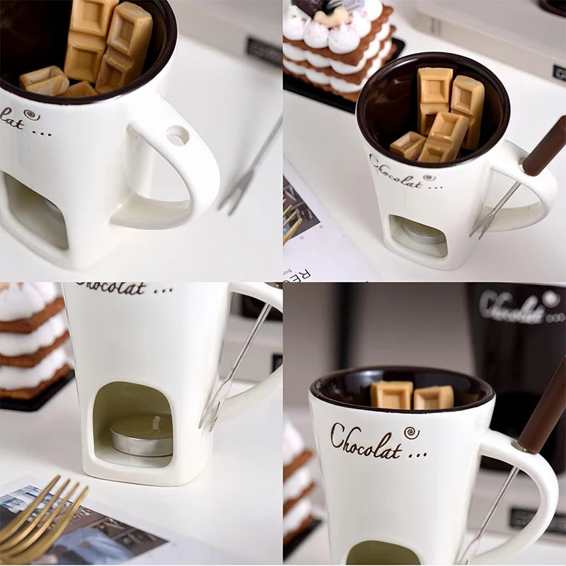 European Chocolate Fondue Cup - 130ml Ceramic with Fork
