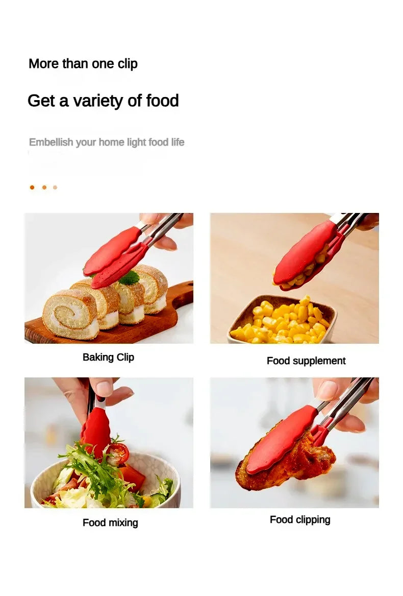 Anti-Slip Cooking Tongs - Stainless Steel Food Clip