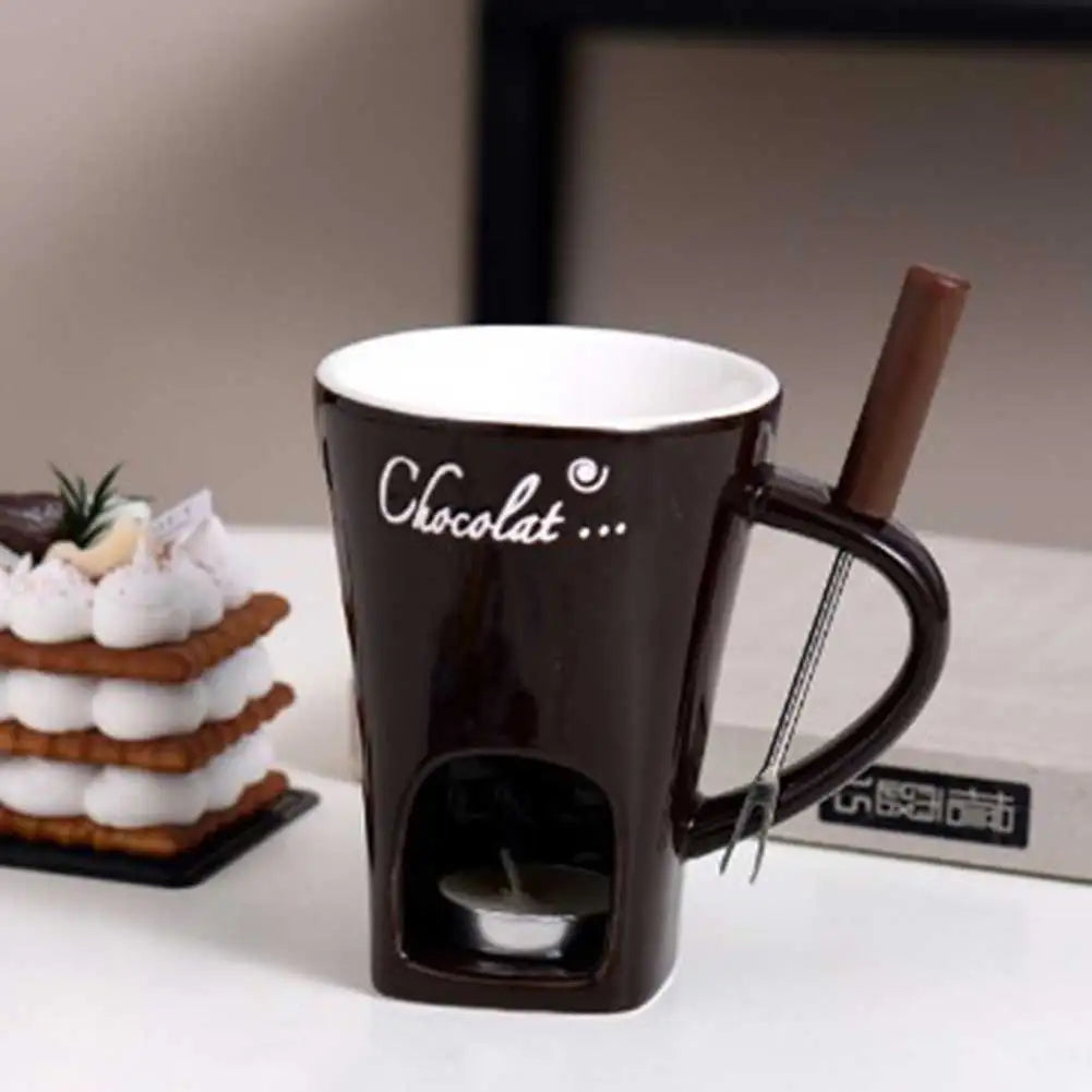 European Chocolate Fondue Cup - 130ml Ceramic with Fork