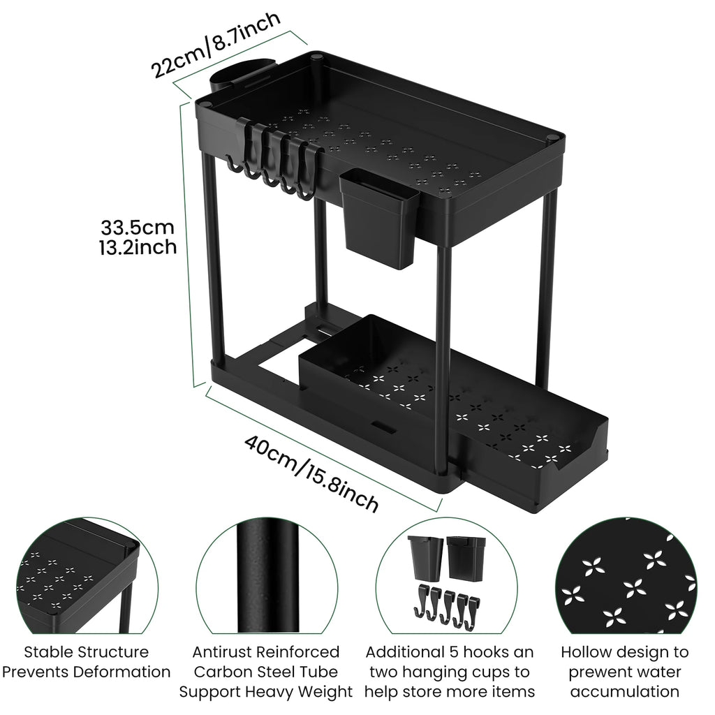 Double-Tier Sink Storage Rack - Multi-Purpose Organizer Basket