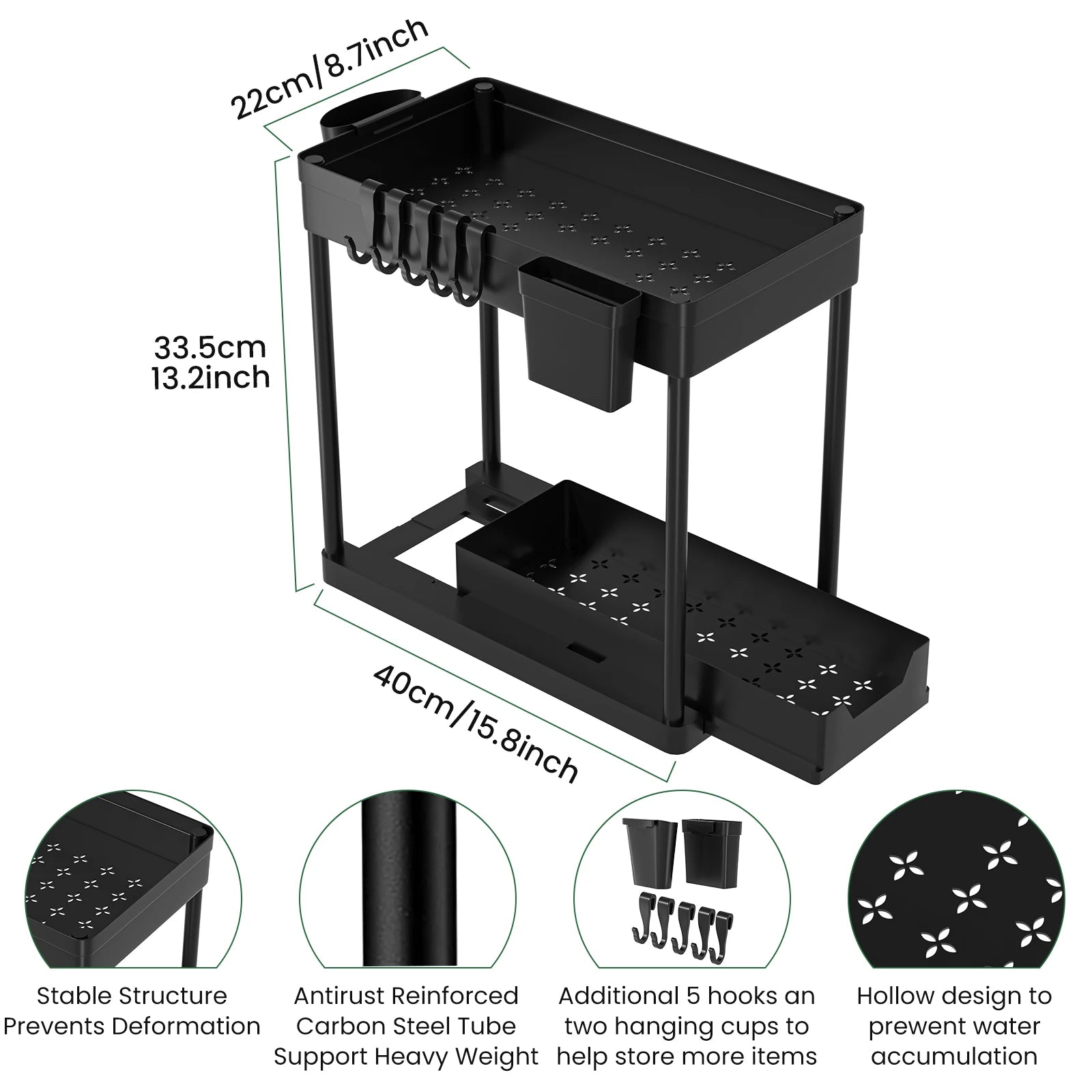 Double-Tier Sink Storage Rack - Multi-Purpose Organizer Basket