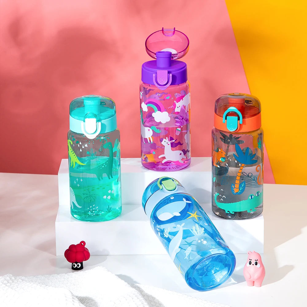 Cartoon Animal Water Bottle - 600ml Kids Straw Cup with Safety Lock