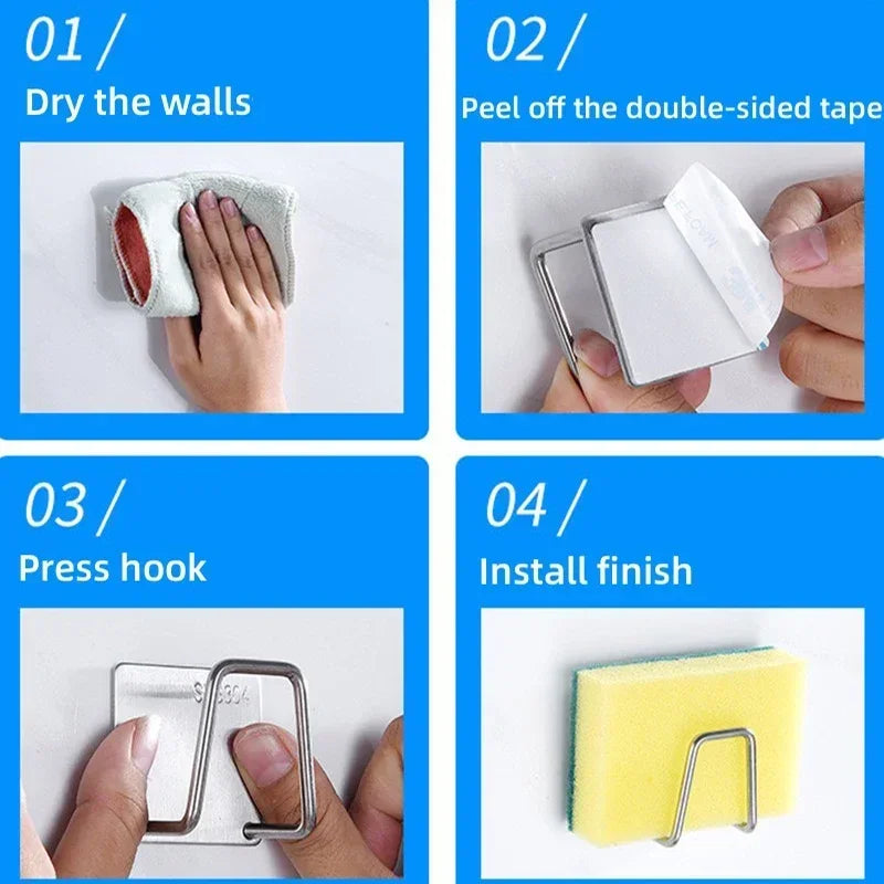 Stainless Steel Sink Sponge Holder - Self-Adhesive Drain Rack