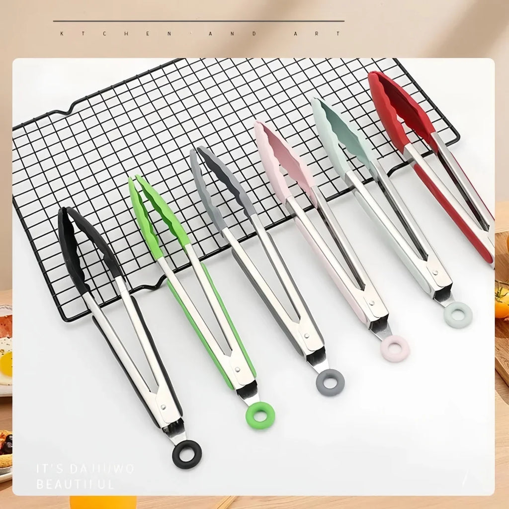 Anti-Slip Cooking Tongs - Stainless Steel Food Clip