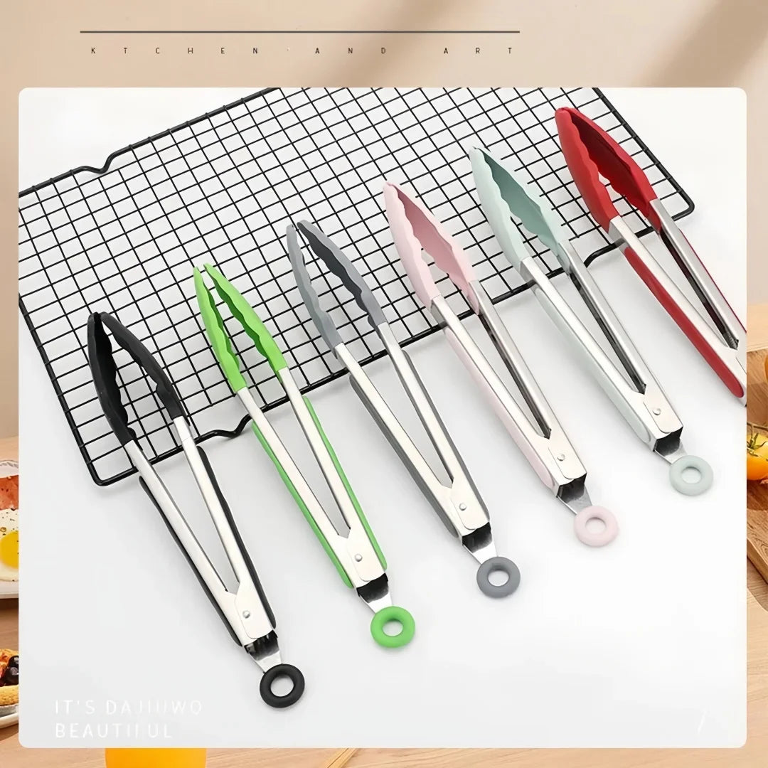 Anti-Slip Cooking Tongs - Stainless Steel Food Clip