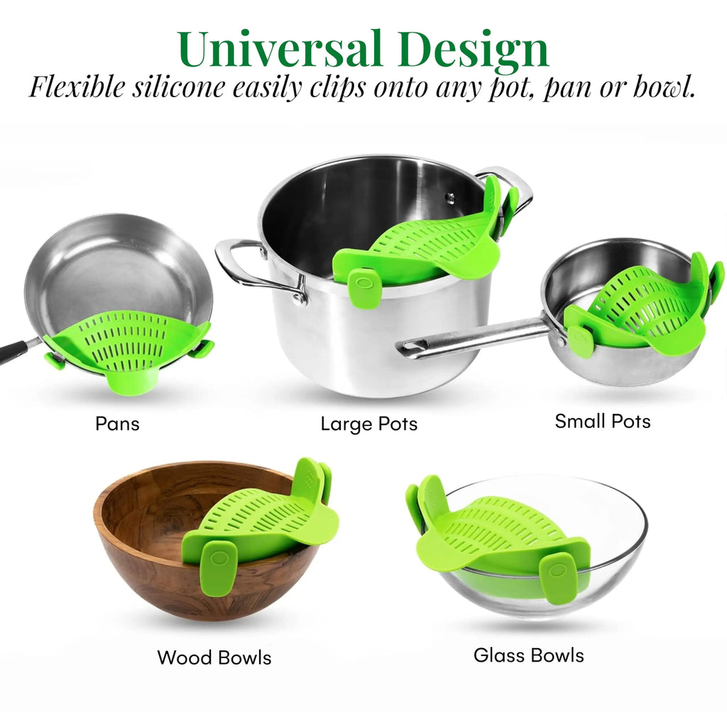 Universal Clip-On Pot Strainer - Adjustable Silicone Drainer