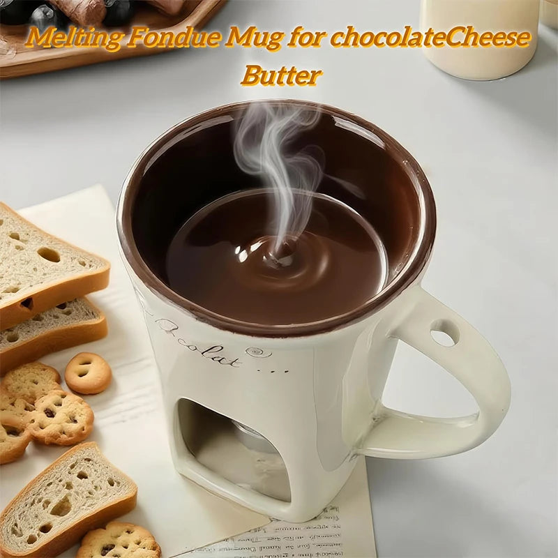 European Chocolate Fondue Cup - 130ml Ceramic with Fork