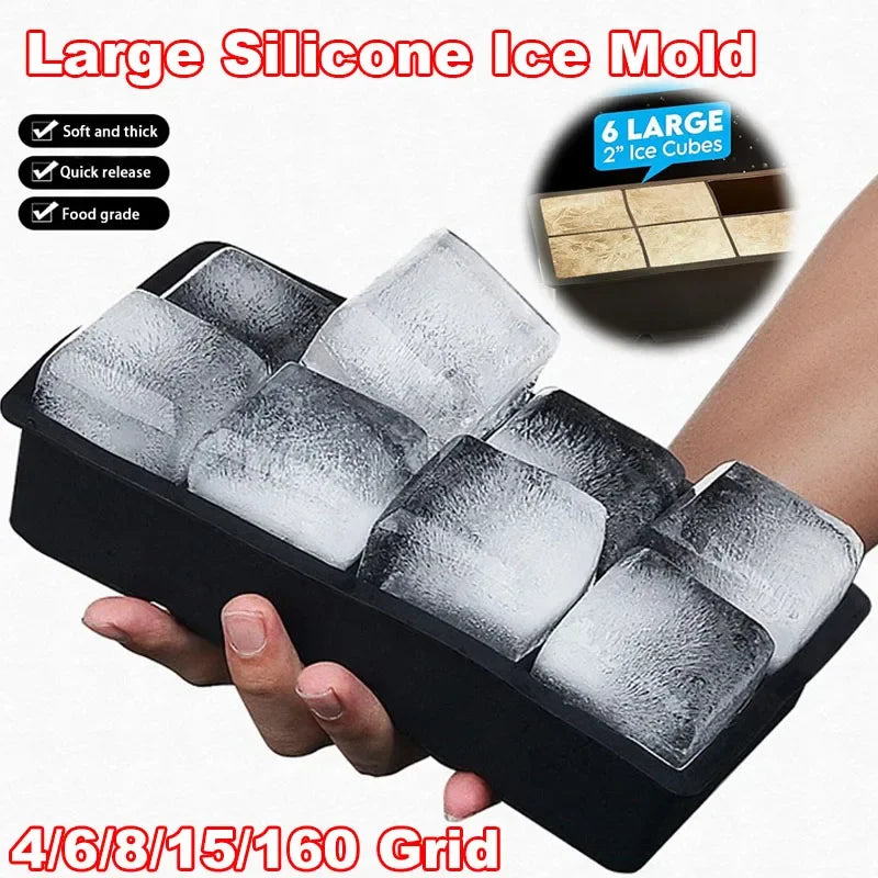 Large Ice Cube Tray - Jumbo Silicone Mold with Multiple Grids