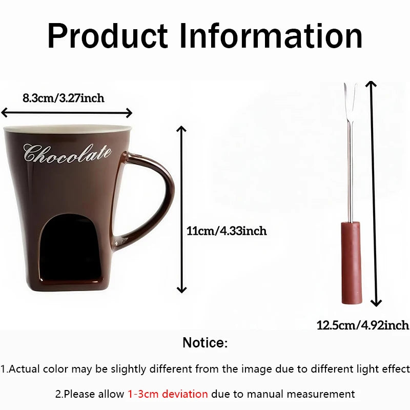 European Chocolate Fondue Cup - 130ml Ceramic with Fork
