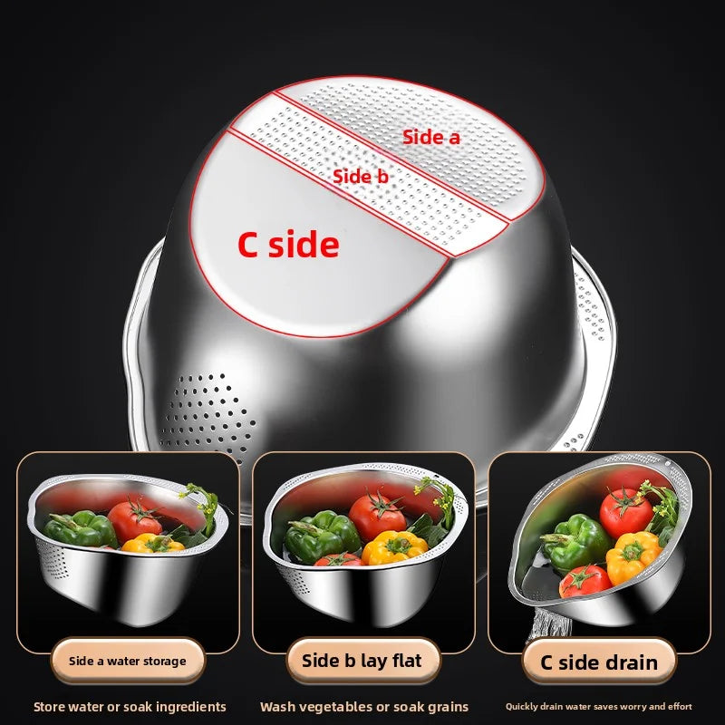 Stainless Steel Rice Washing Bowl - Dual-Purpose Strainer Colander