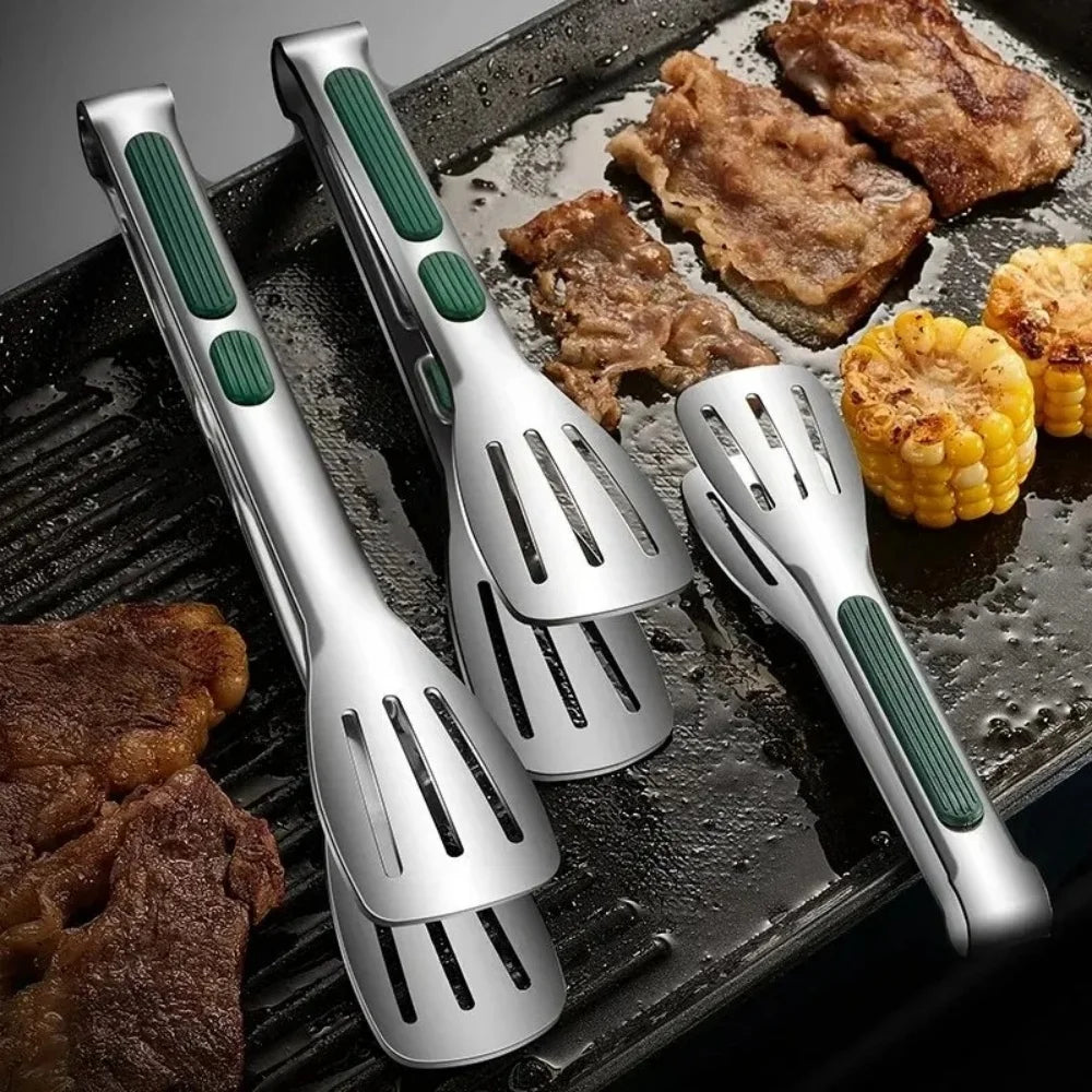 Stainless Steel Food Tongs - Non-Slip BBQ and Kitchen Clamp