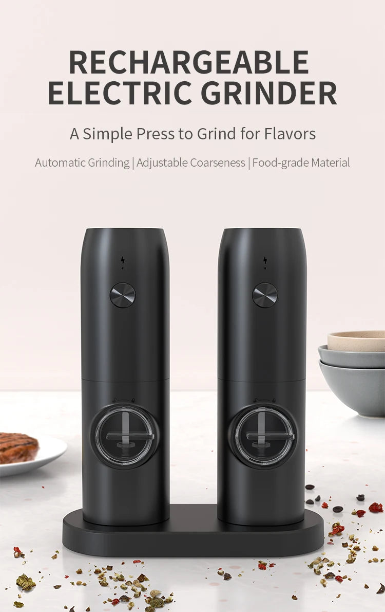 Automatic Pepper Grinder - USB Rechargeable with Adjustable Coarseness