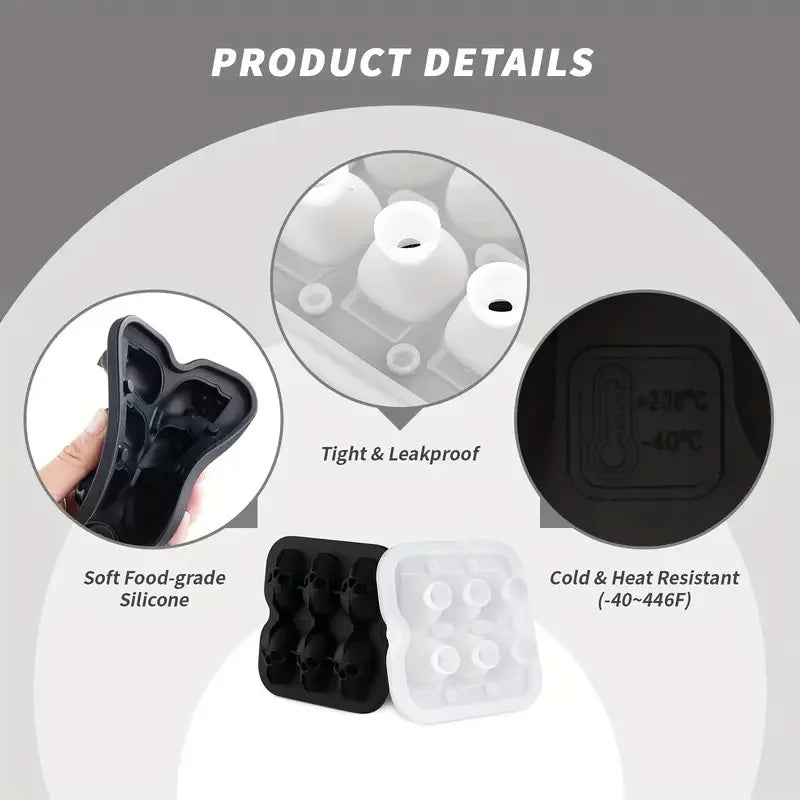 Halloween Skull Ice Cube Mold - 3D Silicone Tray for Parties