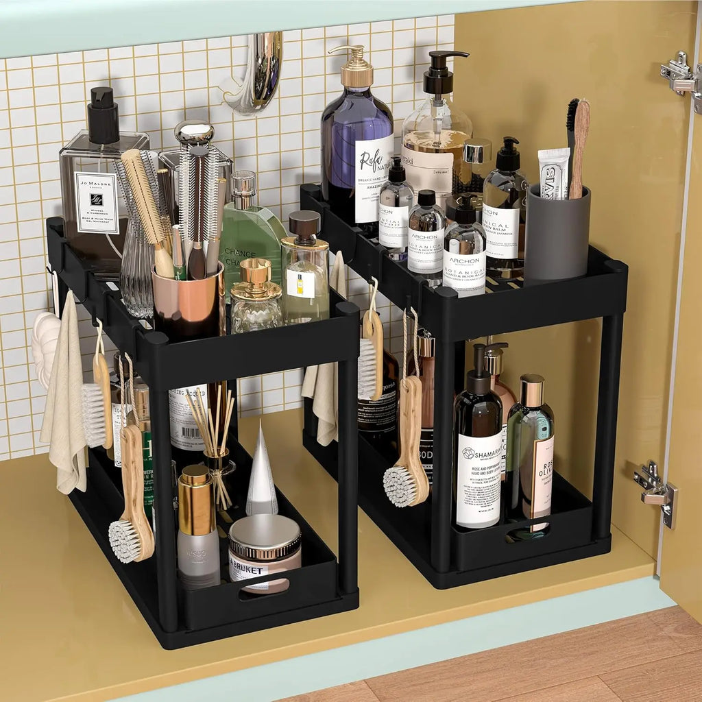 Double-Tier Sink Storage Rack - Multi-Purpose Organizer Basket