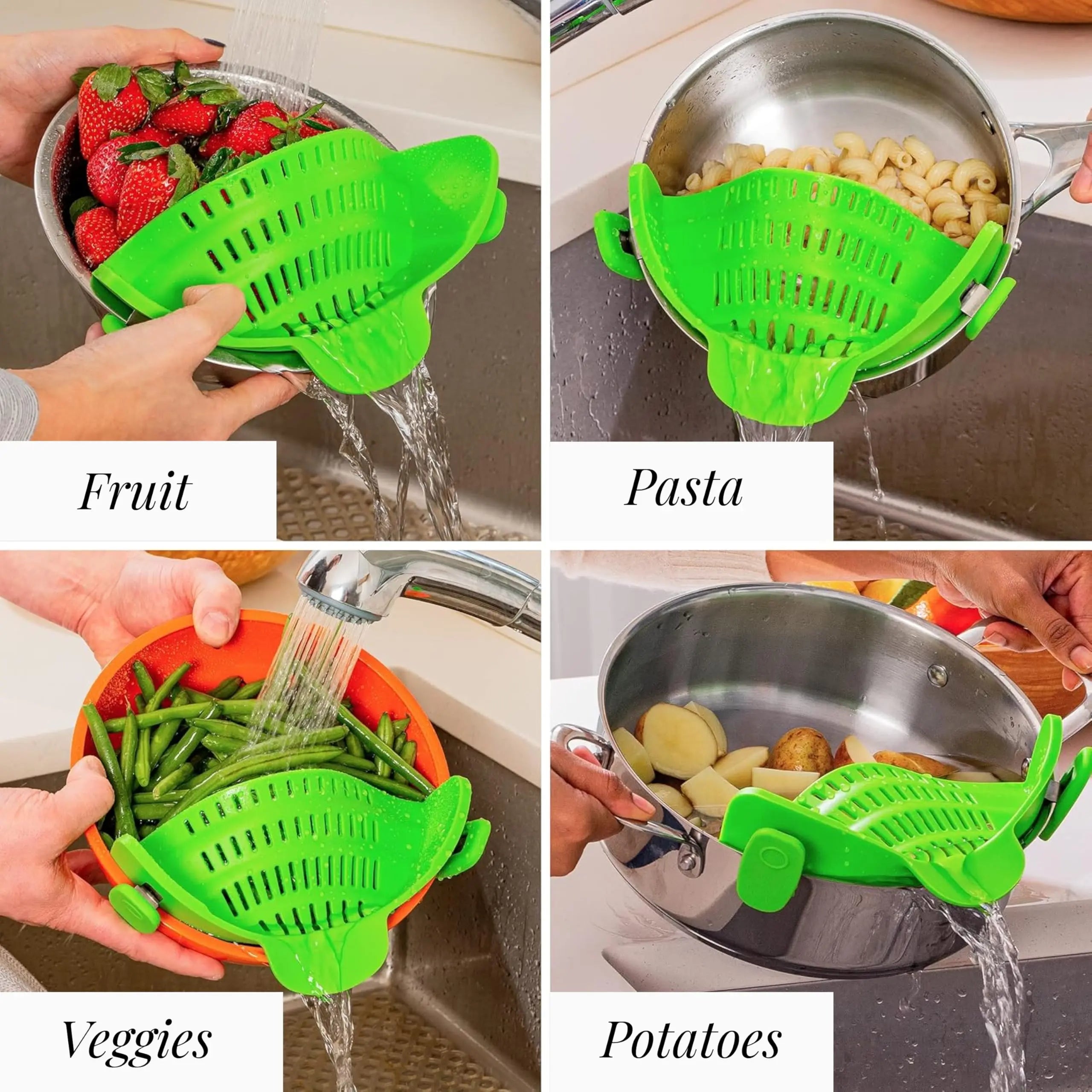 Universal Clip-On Pot Strainer - Adjustable Silicone Drainer