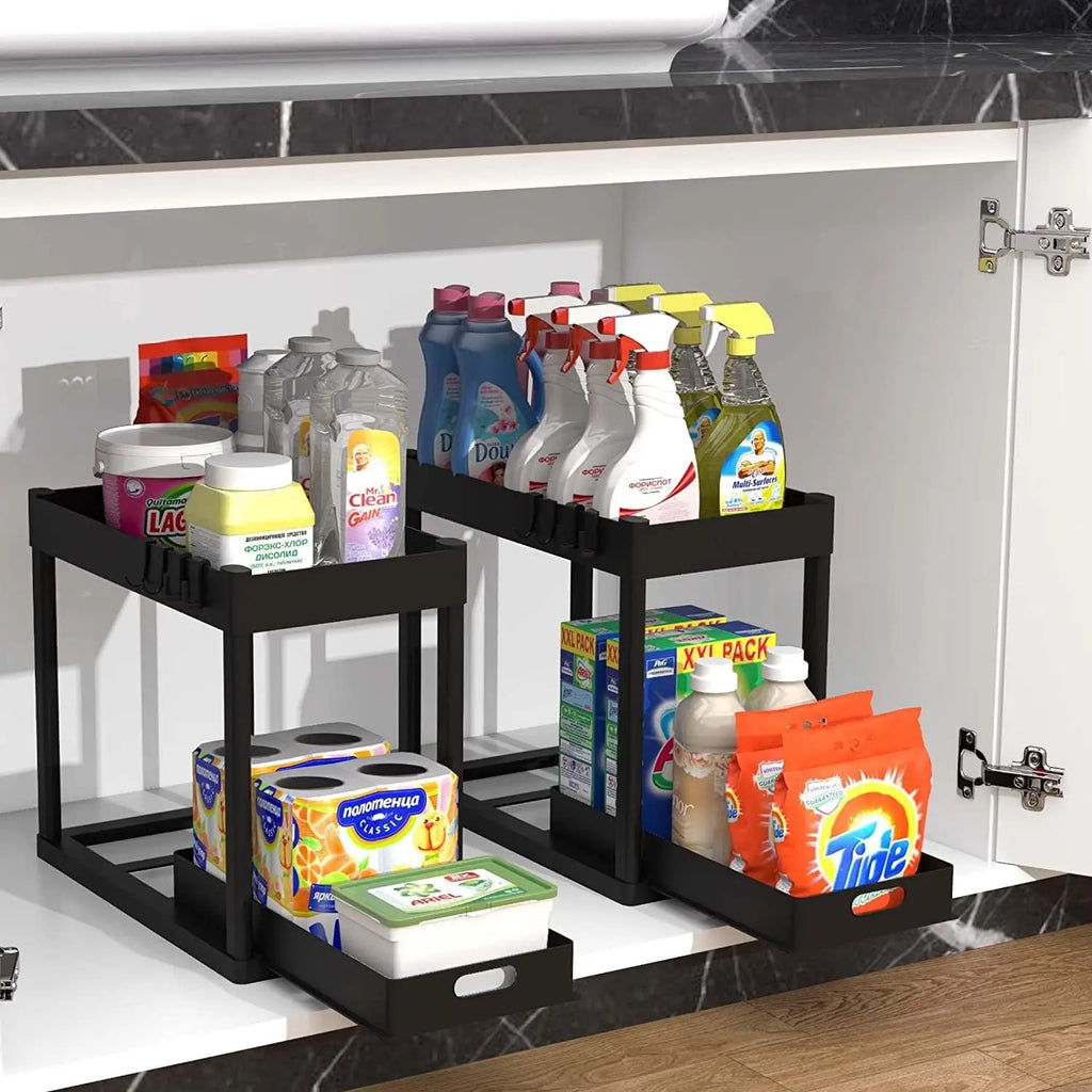 Double-Tier Sink Storage Rack - Multi-Purpose Organizer Basket