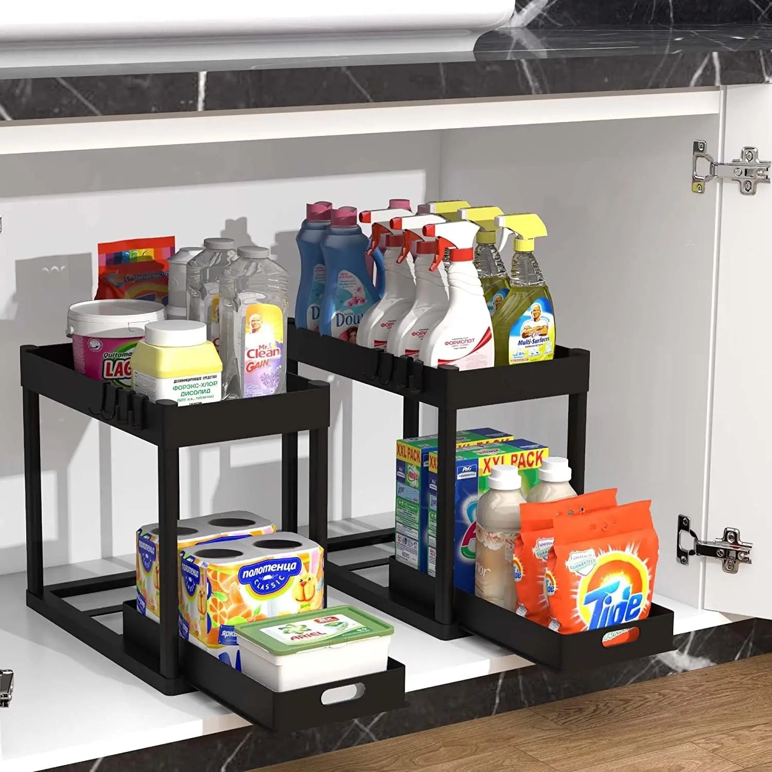 Double-Tier Sink Storage Rack - Multi-Purpose Organizer Basket