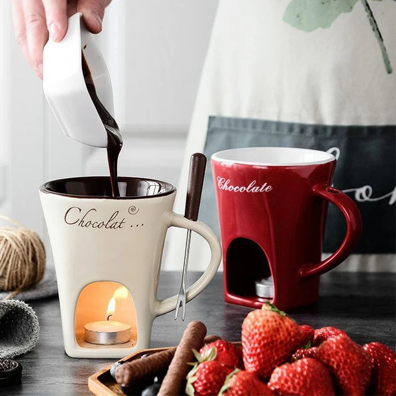 European Chocolate Fondue Cup - 130ml Ceramic with Fork