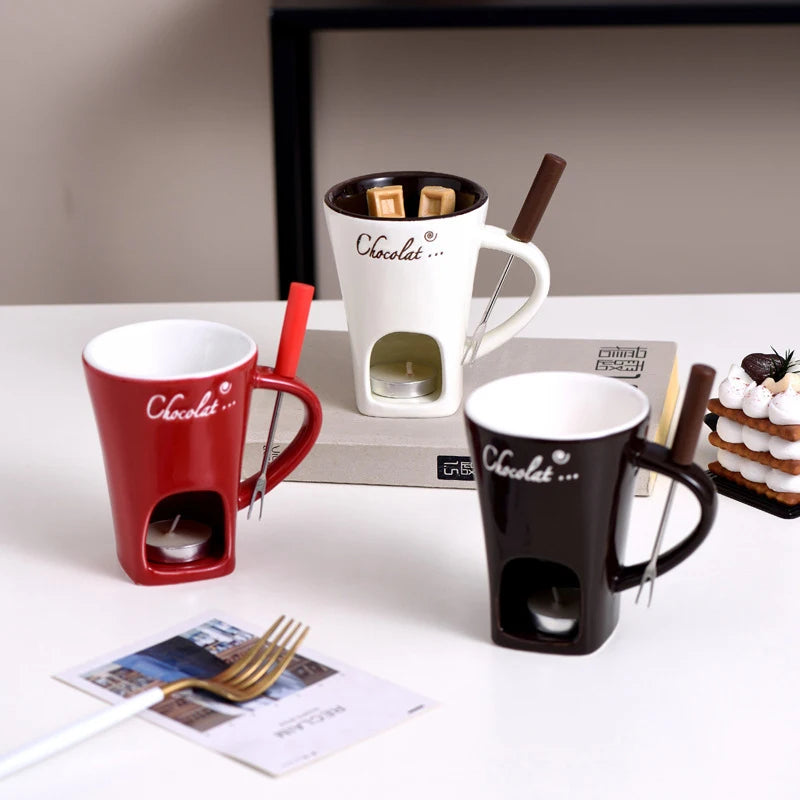 European Chocolate Fondue Cup - 130ml Ceramic with Fork