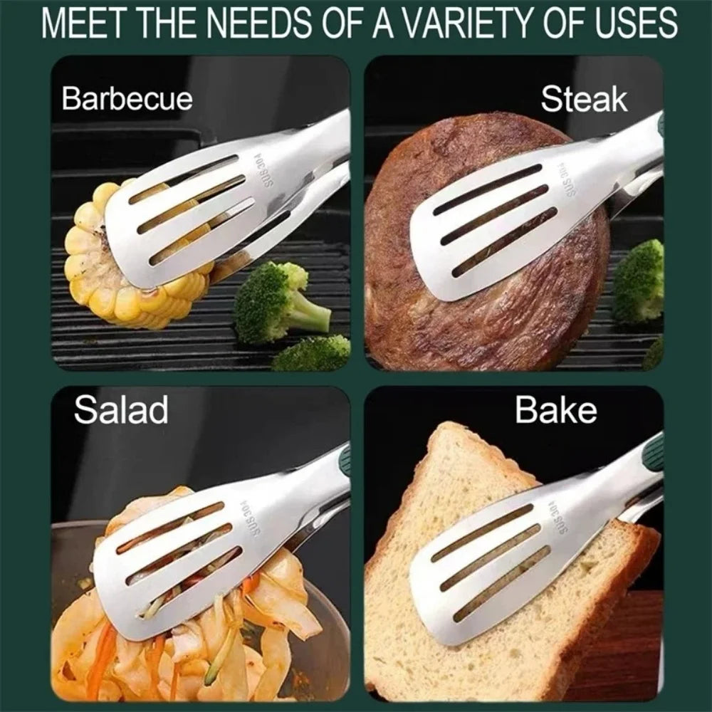 Stainless Steel Food Tongs - Non-Slip BBQ and Kitchen Clamp