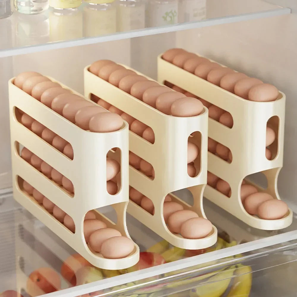 Automatic Rolling Egg Dispenser - 4-Layer Fridge Organizer