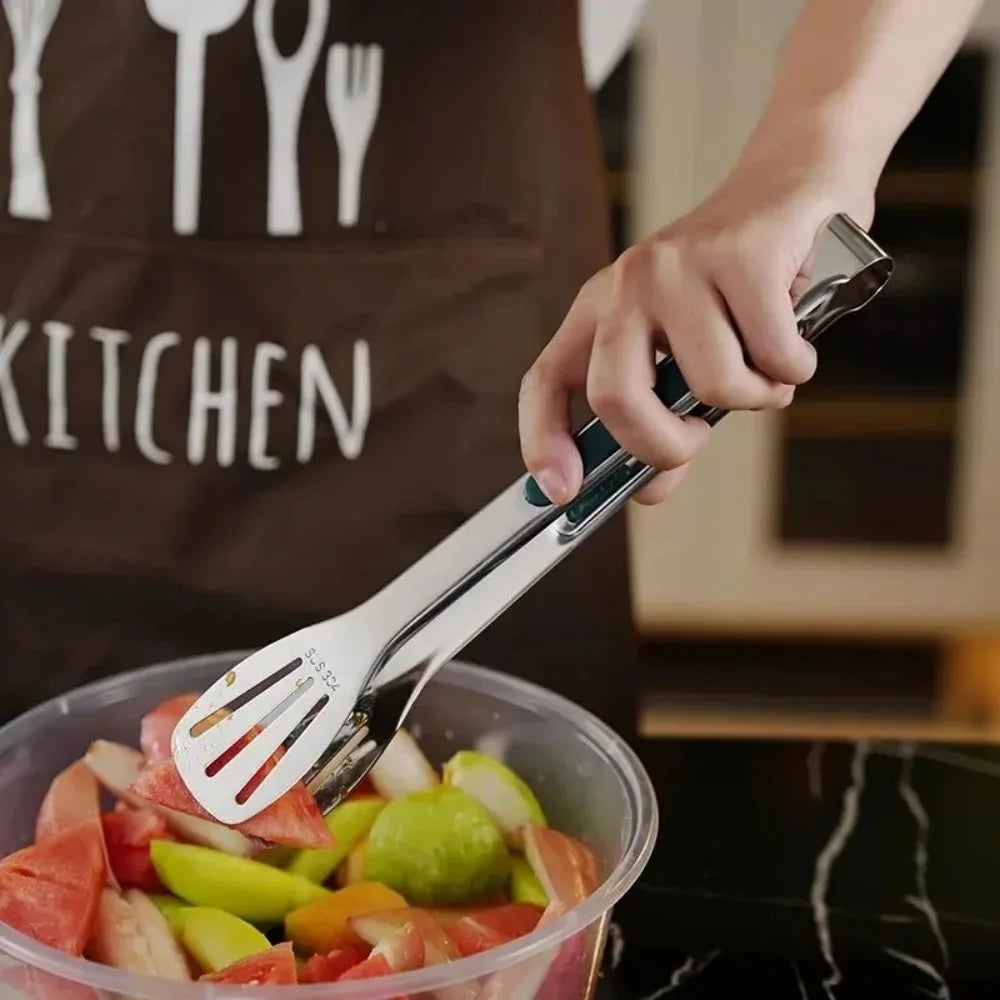Stainless Steel Food Tongs - Non-Slip BBQ and Kitchen Clamp