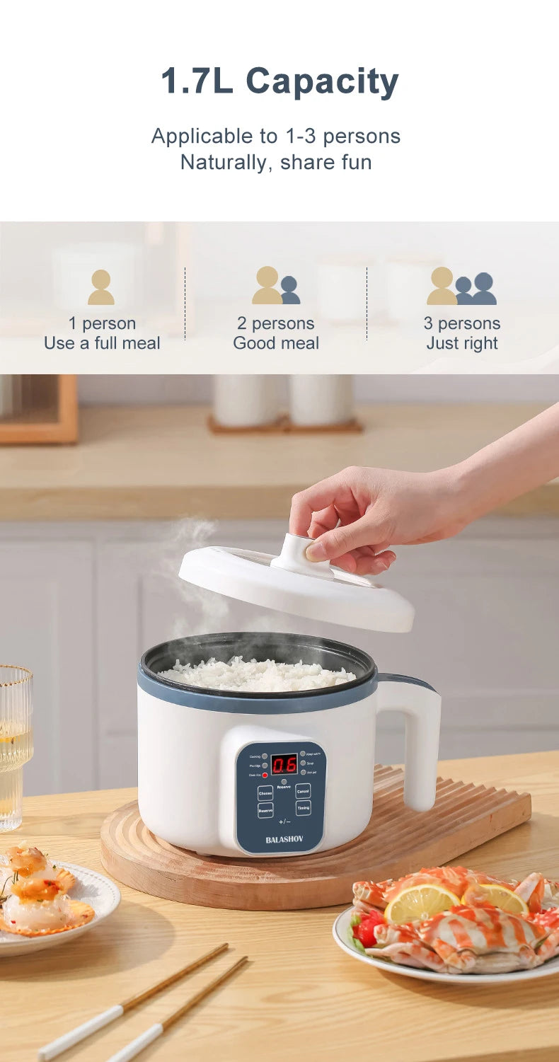 1.7L Electric Rice Cooker - Multi-Function Steamer Pot