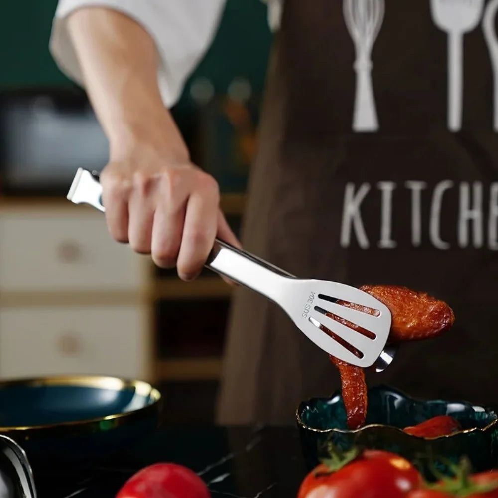 Stainless Steel Food Tongs - Non-Slip BBQ and Kitchen Clamp