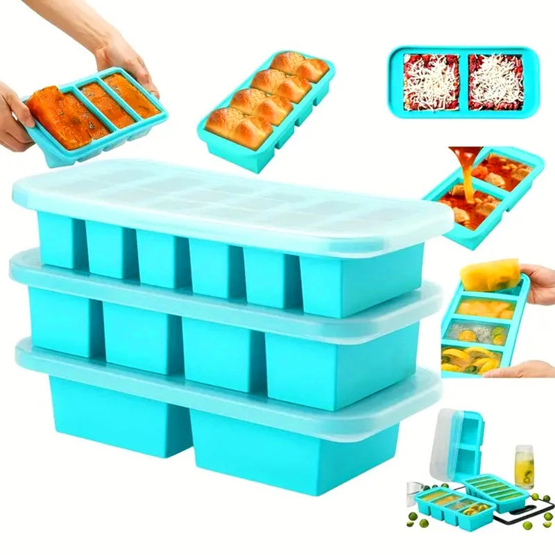 Silicone Freezer Mold - Multi-Grid Food Storage with Lid