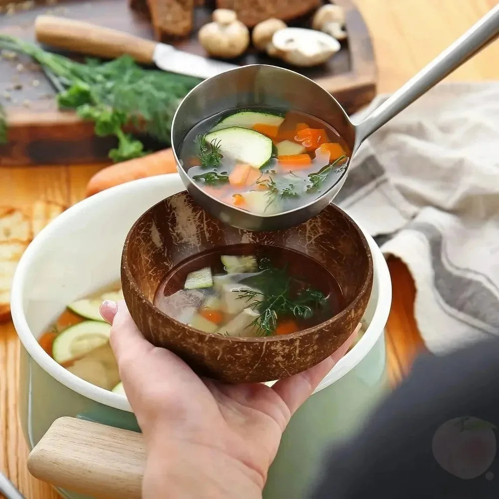 Natural Coconut Bowl Set - Polished Bowls with Wooden Spoons