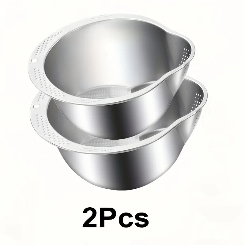 Stainless Steel Rice Washing Bowl - Dual-Purpose Strainer Colander
