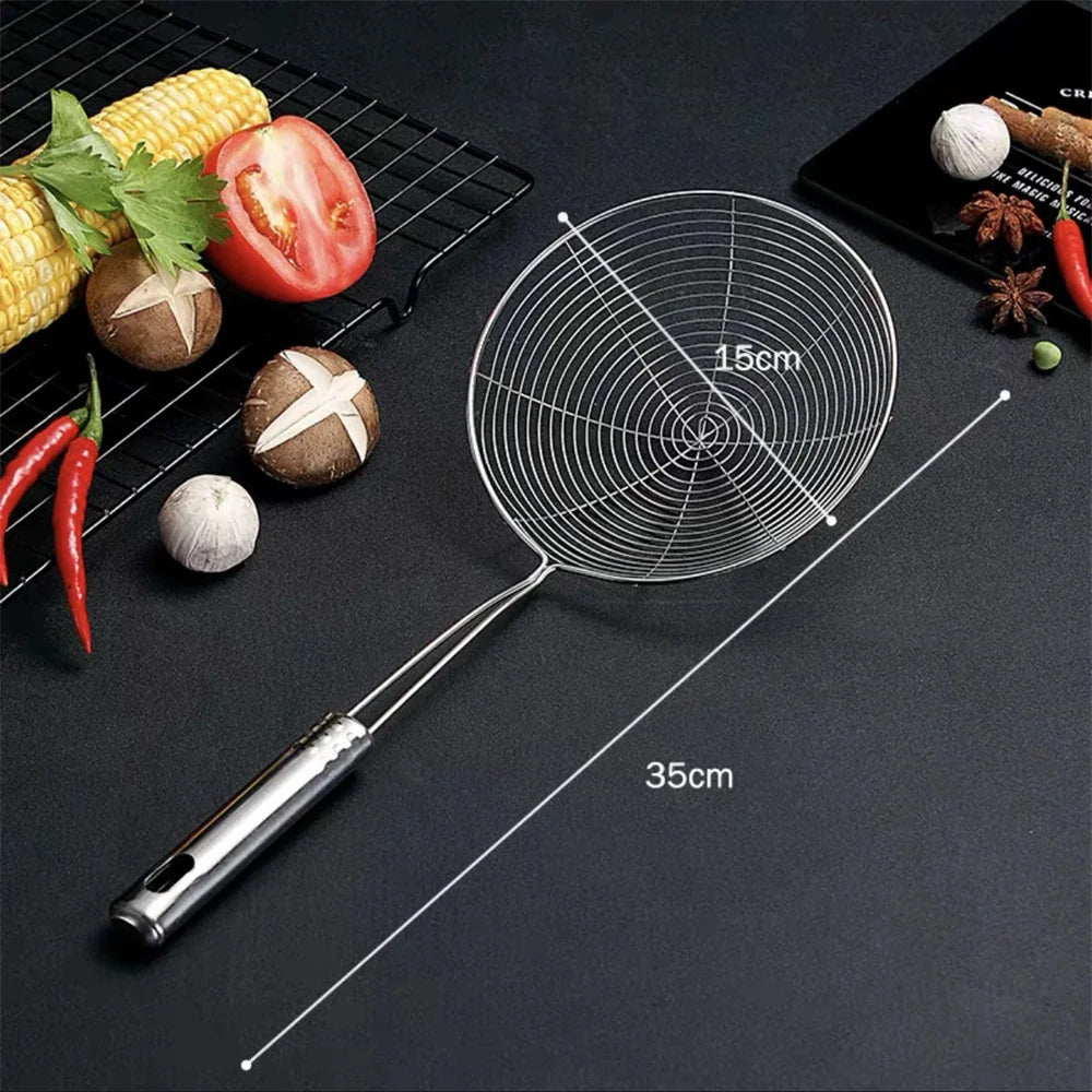 Stainless Steel Fine Mesh Skimmer - Long Handle Spider Strainer