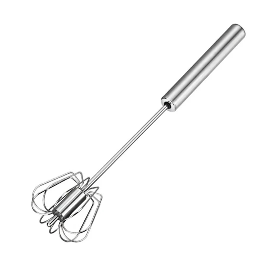 Semi-Automatic Egg Beater - Self-Turning Stainless Steel Whisk