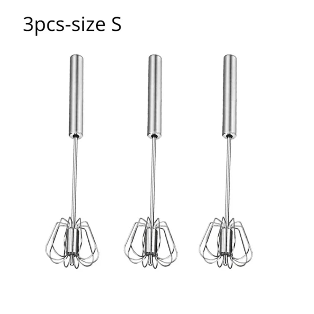 Semi-Automatic Egg Beater - Self-Turning Stainless Steel Whisk