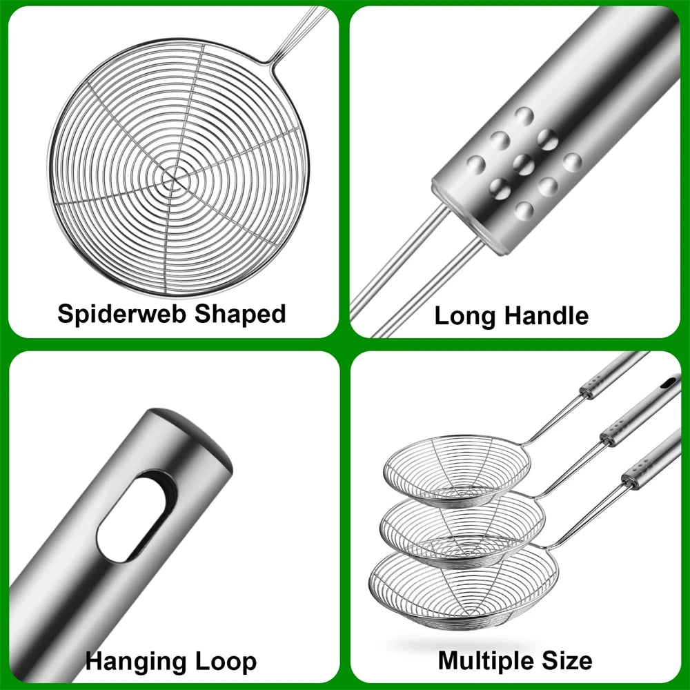 Stainless Steel Fine Mesh Skimmer - Long Handle Spider Strainer