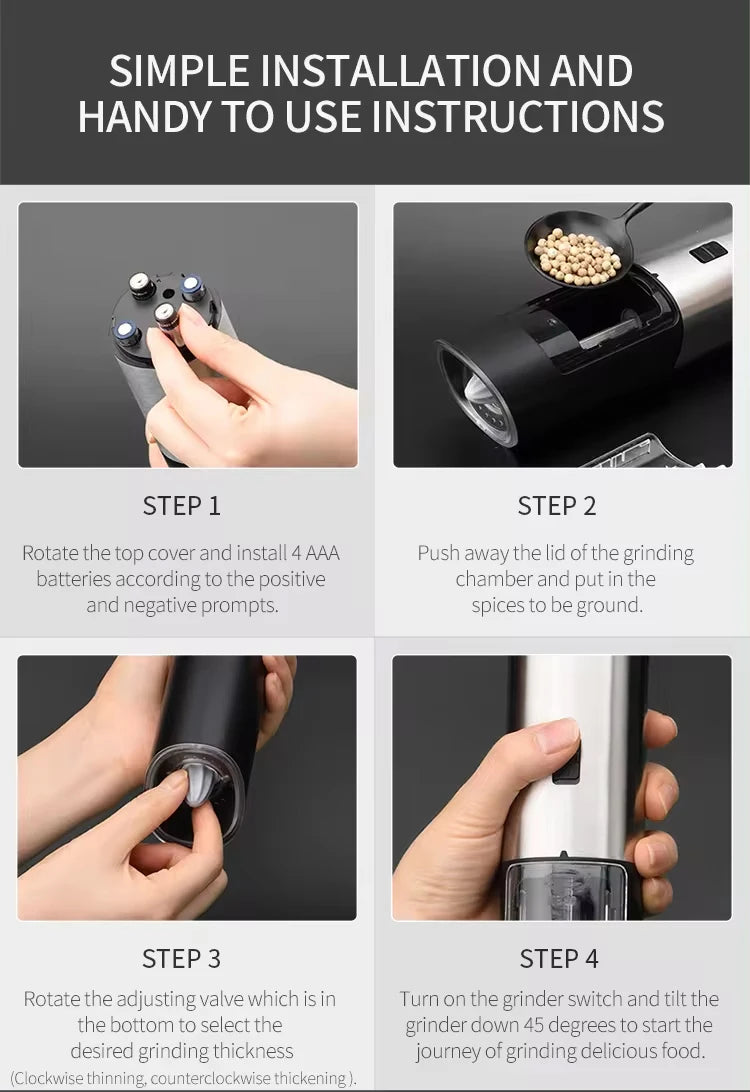 Electric Salt and Pepper Grinder Set - Automatic with LED Light