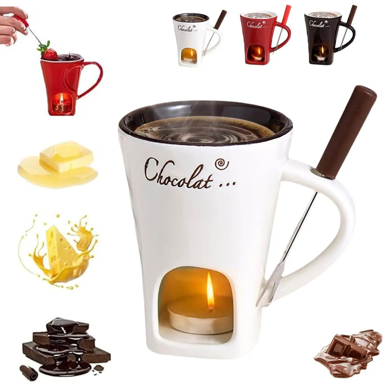 European Chocolate Fondue Cup - 130ml Ceramic with Fork