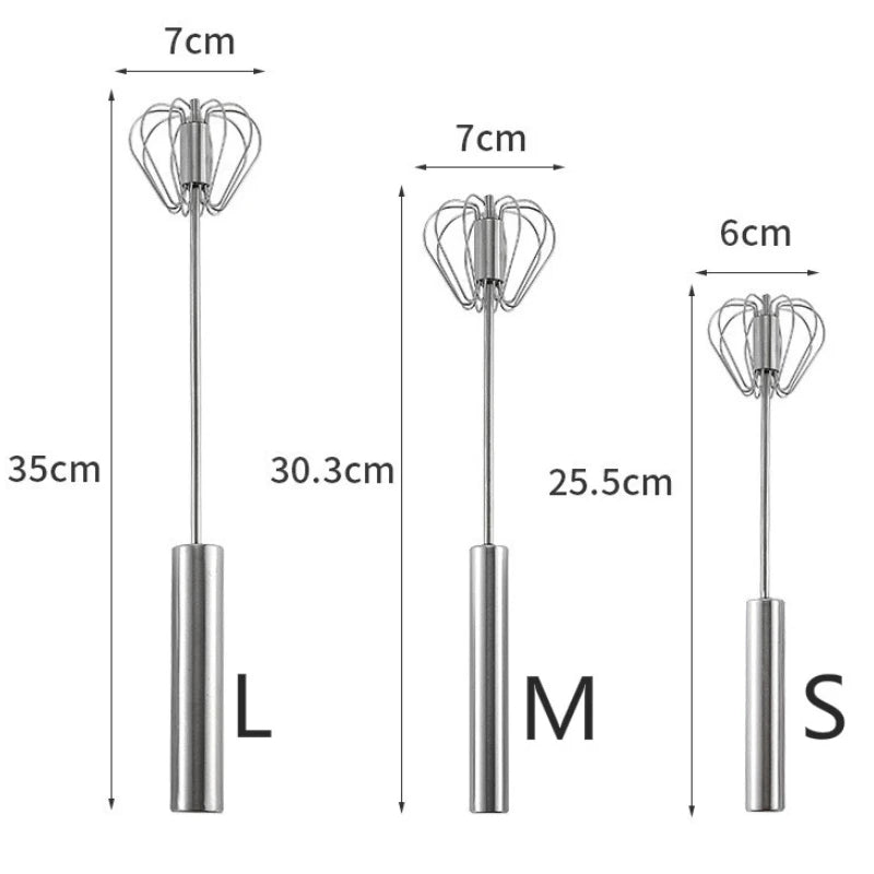 Semi-Automatic Egg Beater - Self-Turning Stainless Steel Whisk