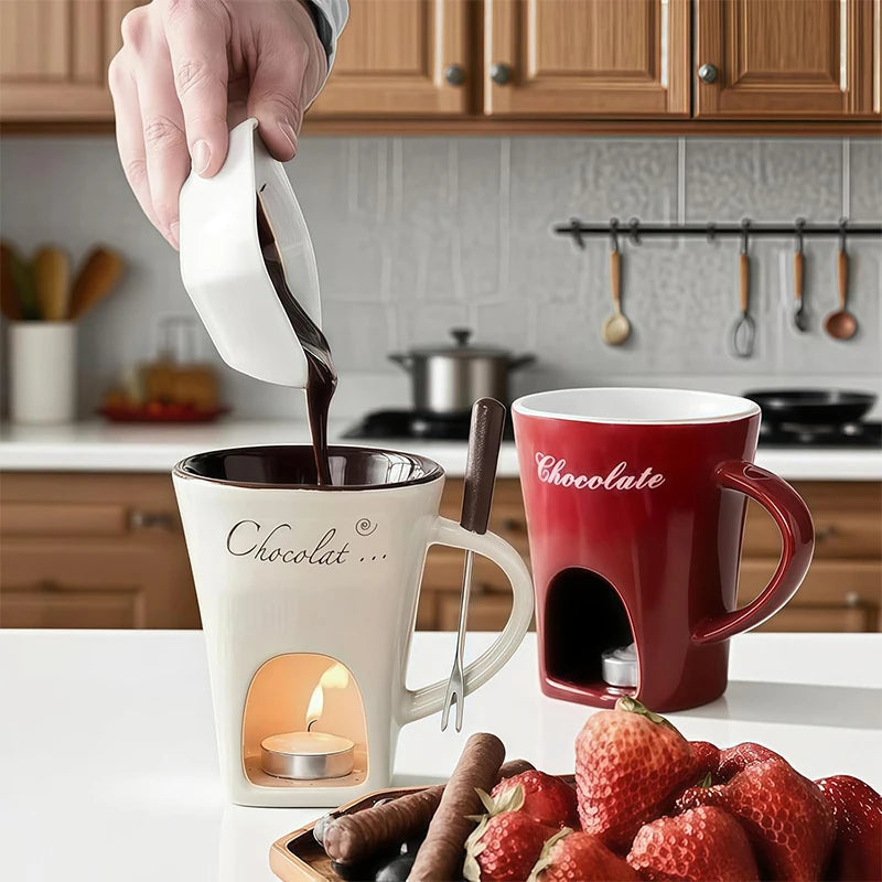 European Chocolate Fondue Cup - 130ml Ceramic with Fork