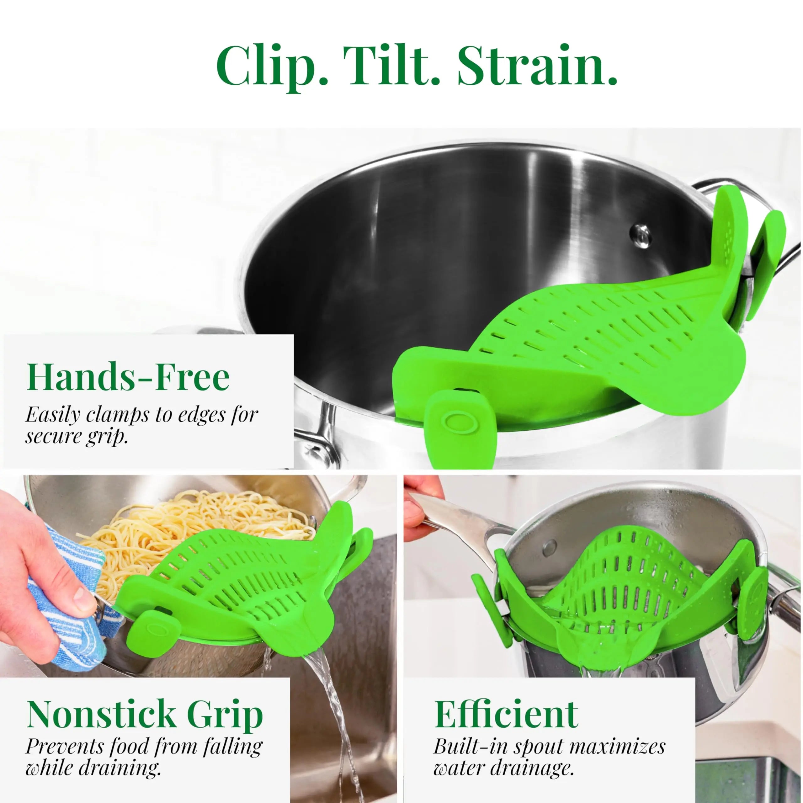 Universal Clip-On Pot Strainer - Adjustable Silicone Drainer